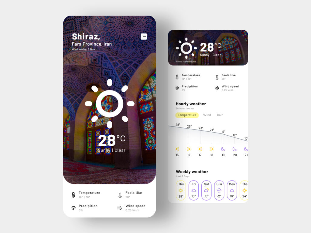 کانسپت طراحی رابط اپلیکیشن آبوهوا ودرایکس