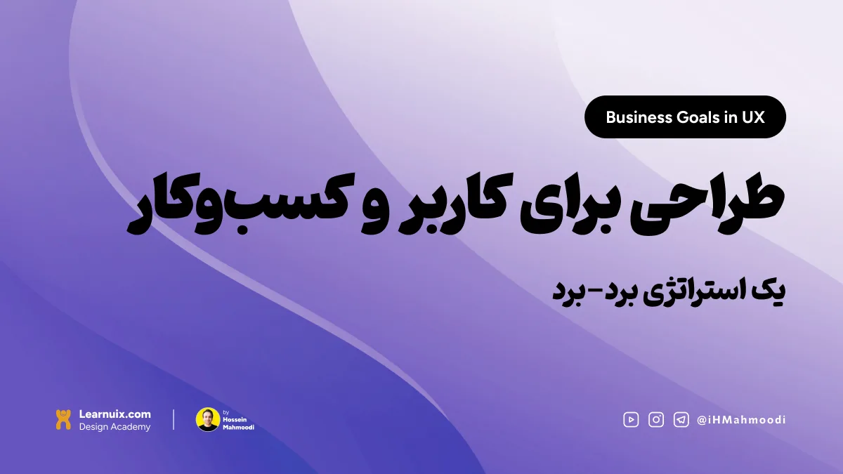 تصویر شاخص مقاله اهداف تجاری در UX با تیتر "طراحی برای کاربر و کسبوکار" روی پسزمینه آبی.